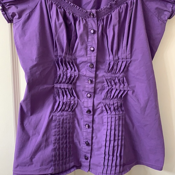 🌷3 for$25🌷Smart Set, US S, Purple Pleated Shirred Cap Sleeve Sweetheart Top - Picture 4 of 9